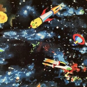 Space Astronaut Rocket Fabric Planet Sun Blast Off Cotton 2 Yards Blank Textiles